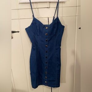 *** Denim Babydoll Button Up Strappy Dress With Cutout Back, Princess Seams. M.